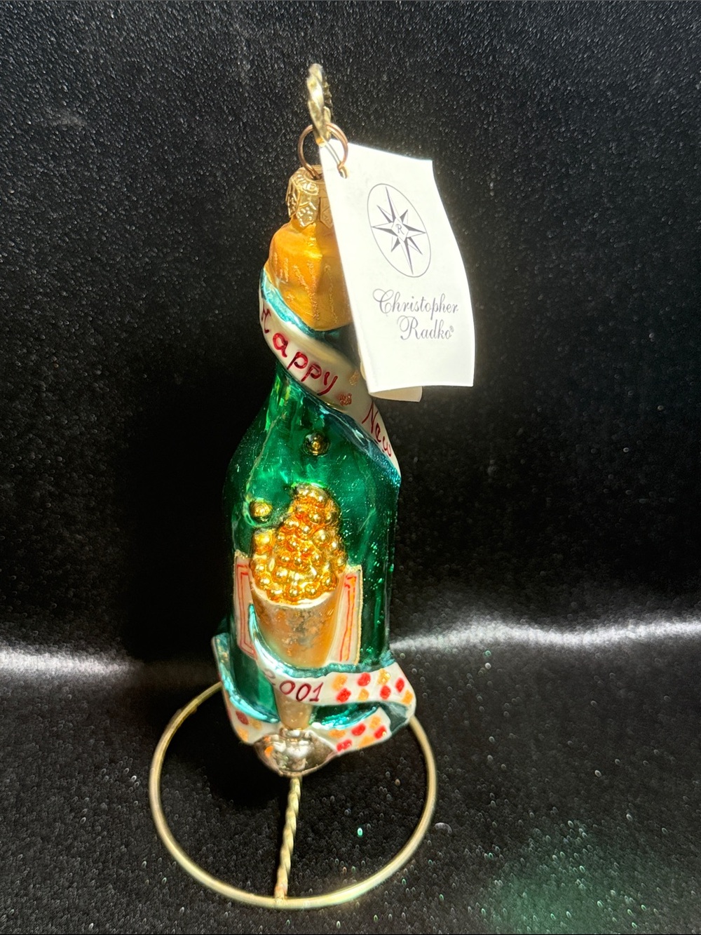 Christopher Radko Green Champagne Bottle Ornament
